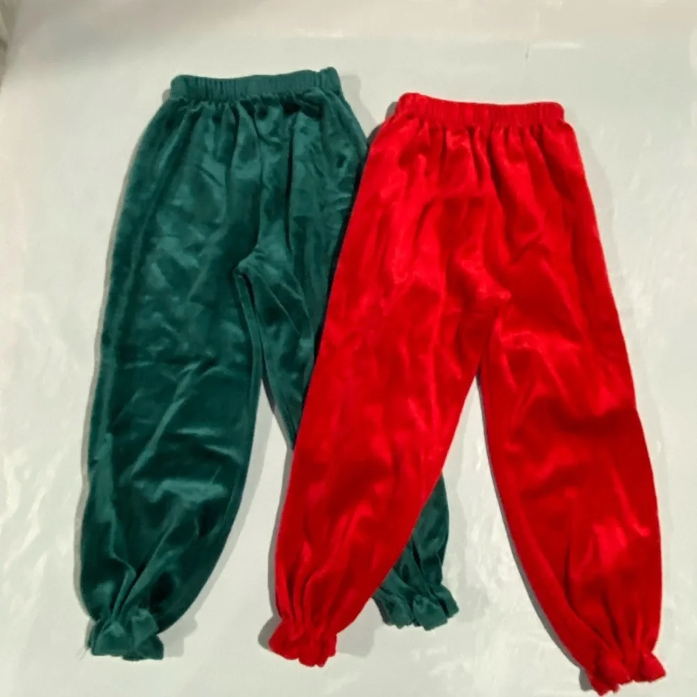 White Top with Green and Red Pants Set